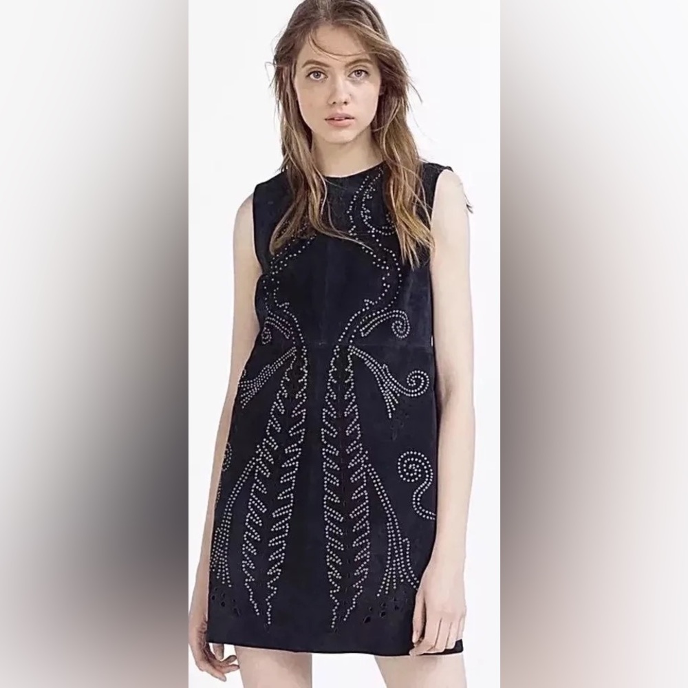 Zara Navy Genuine Suede laser cut Dress with silver grommet